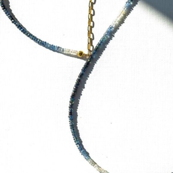 GORGEOUS Ombre Sapphire Necklace + Bracelet Set Waterproof Gold Genuine Gemstone - Picture 11 of 15